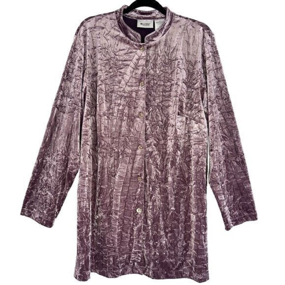Units Woman Button Long Tunic Top Crushed Purple Velvet Holiday Artsy Size 1X